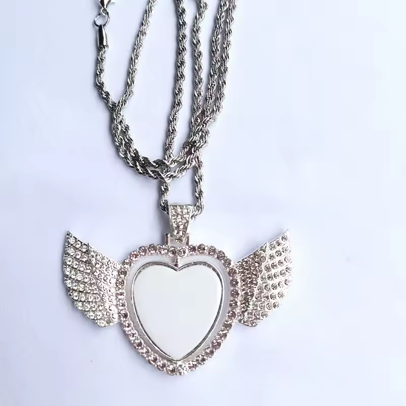 Angel Wing Necklace Pendant Rotating Bling Heart necklace