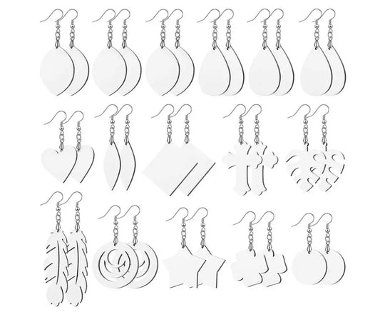 Earrings, 16 PAIR Double Sided MDF Sublimation Earrings With Zinc Alloy (clearance)
