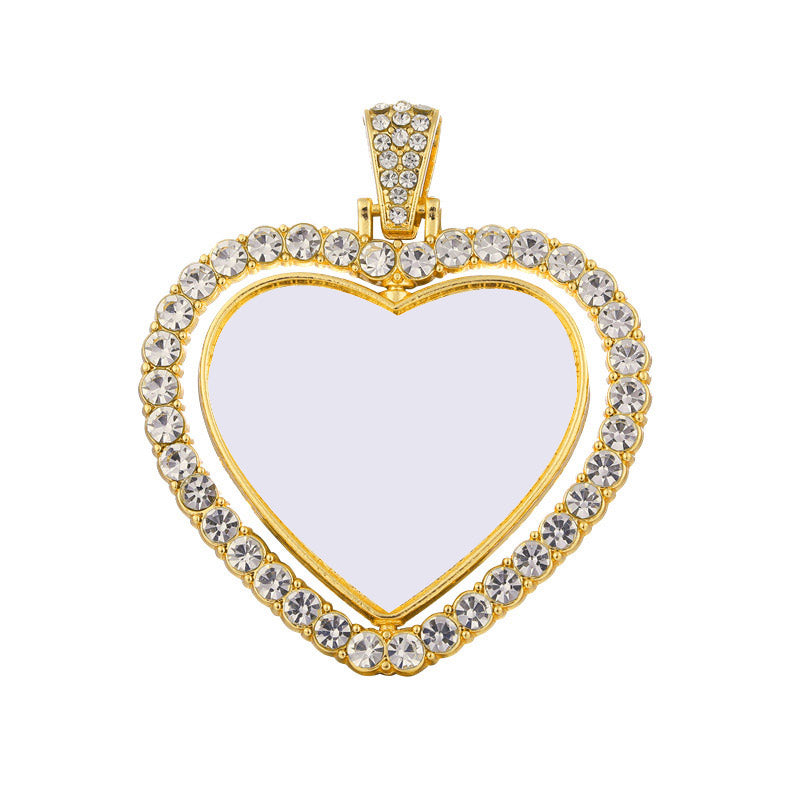 Necklace , Sublimation Rotating Double Sided Diamond Pendant with Thick Chain Necklace