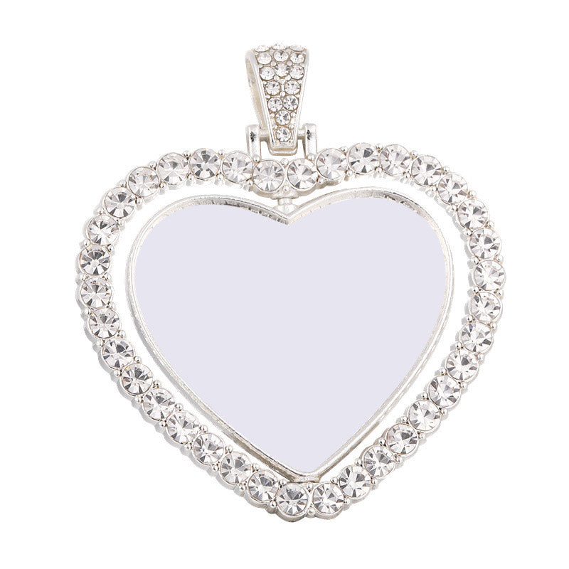 Necklace , Sublimation Rotating Double Sided Diamond Pendant with Thick Chain Necklace