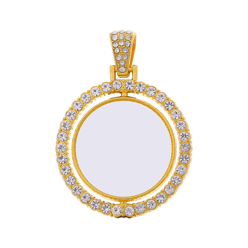 Necklace , Sublimation Rotating Double Sided Diamond Pendant with Thick Chain Necklace