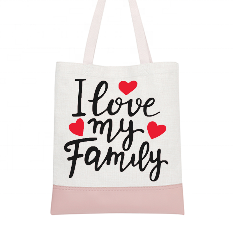 Linen tote bag with PU leather bottom (sublimate on both sides)