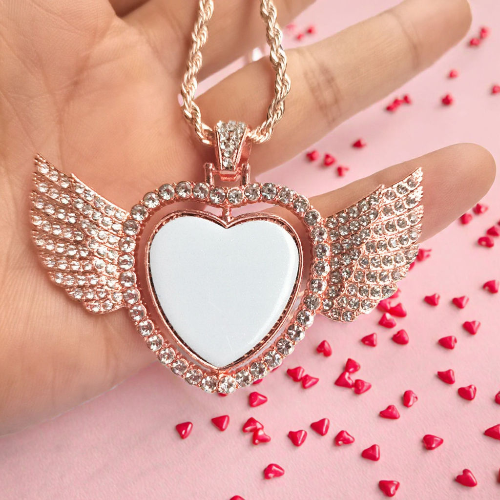 Angel Wing Necklace Pendant Rotating Bling Heart necklace