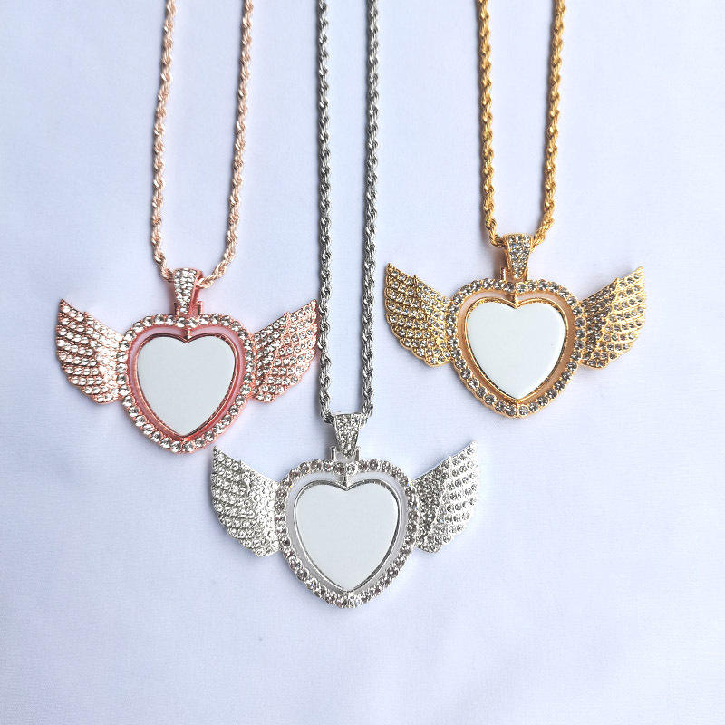 Angel Wing Necklace Pendant Rotating Bling Heart necklace