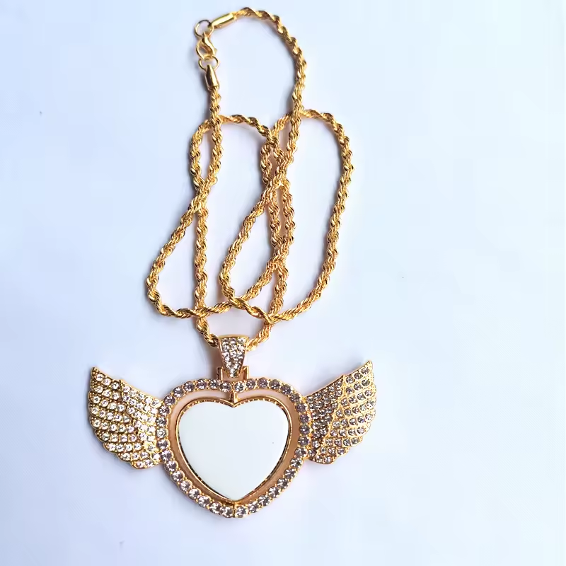 Angel Wing Necklace Pendant Rotating Bling Heart necklace