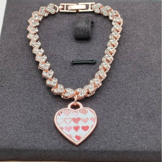 bracelet rose gold with triple heart accent diamond band