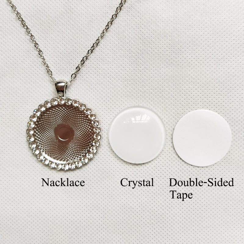 Necklace Round Center with Diamond Accent Sublimation Blank Silver