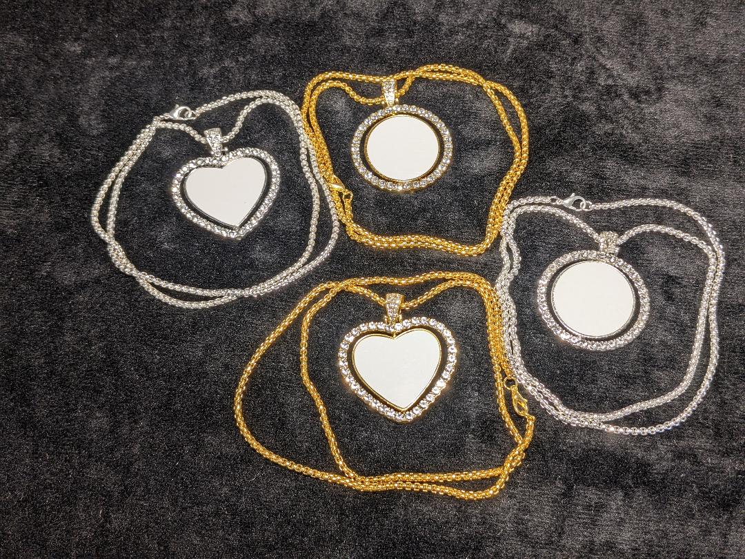 Necklace ,  Sublimation Rotating Double Sided Diamond Pendant with Thick Chain Necklace