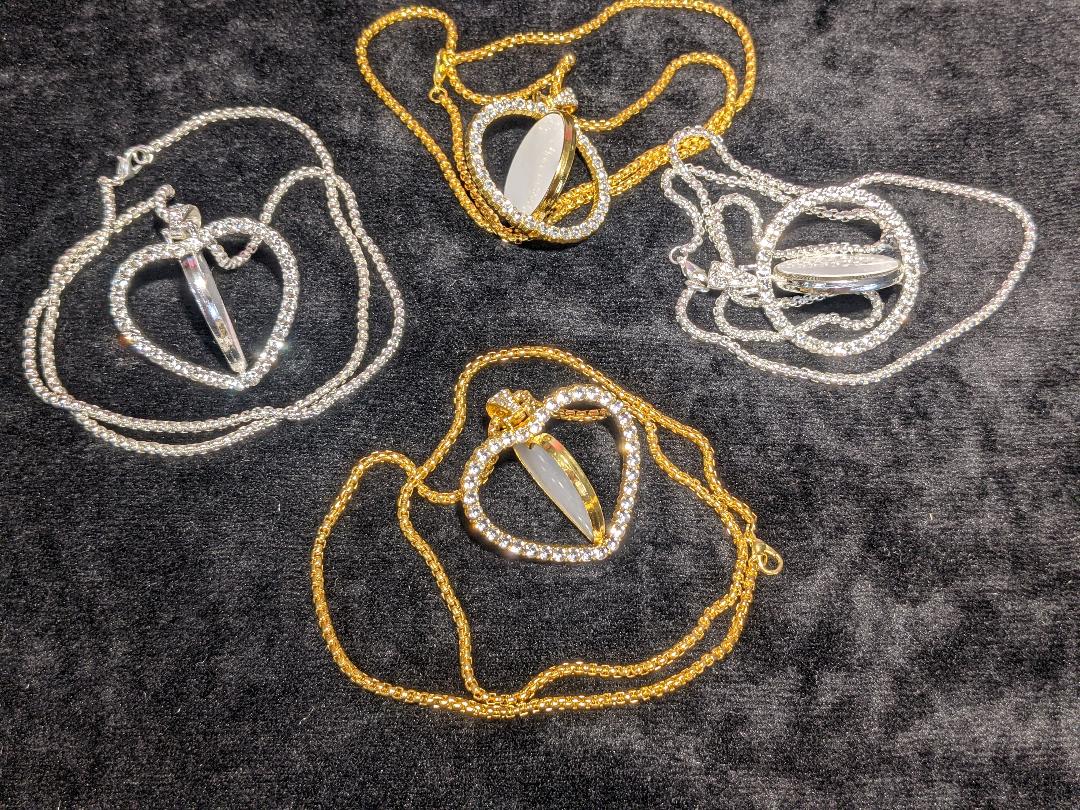 Necklace ,  Sublimation Rotating Double Sided Diamond Pendant with Thick Chain Necklace