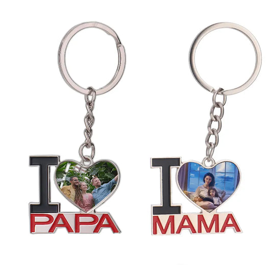 Keychain  Sublimation," I Love Mama" or "I Love Papa"