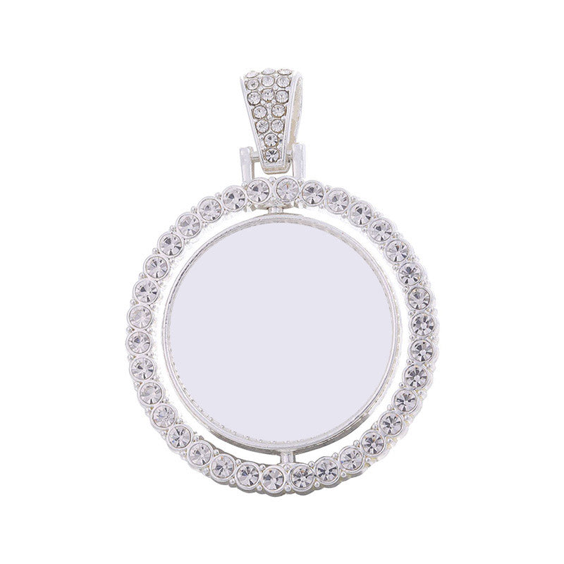 Necklace ,  Sublimation Rotating Double Sided Diamond Pendant with Thick Chain Necklace