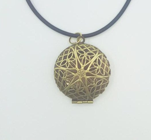 Necklace Sublimation Antique Star Locket with Leather Rope (Clearance) Gold and Black